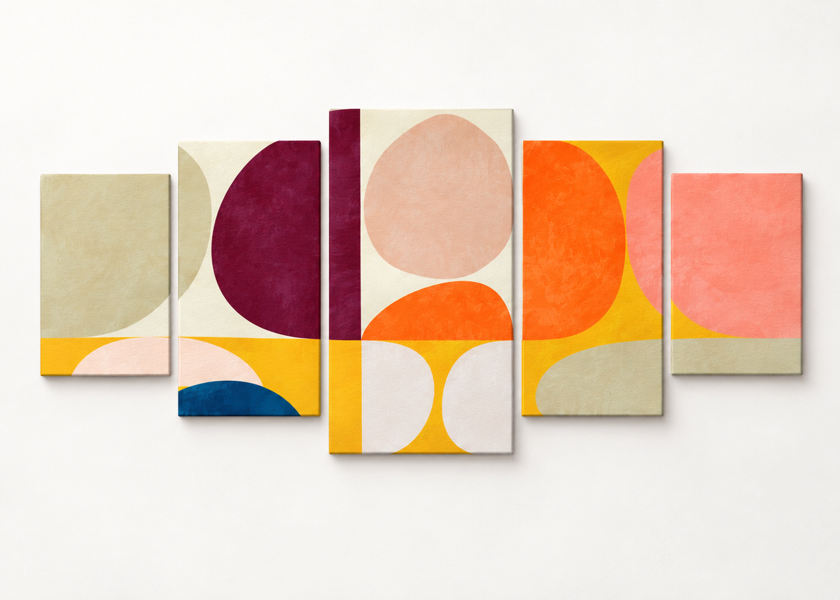 Retro Colorblock Geometry Statement 5 gallery-wrapped canvas set; illustrative front view, see size guide for dimensions